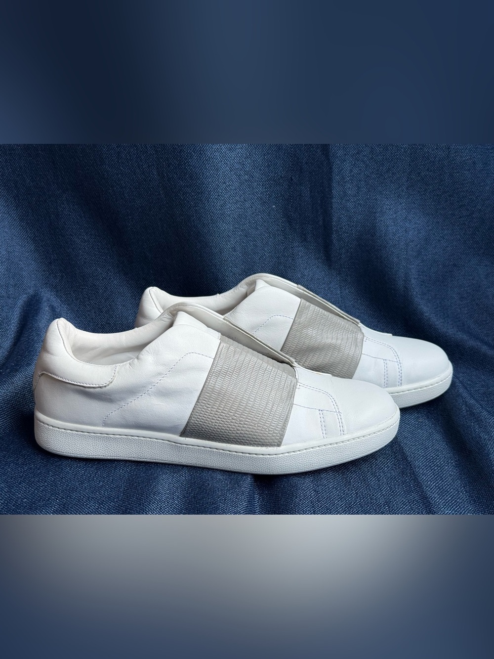 Vince Cantara Italian Leather White Grey Slip On Sneakers 2018 Discontinued Cust